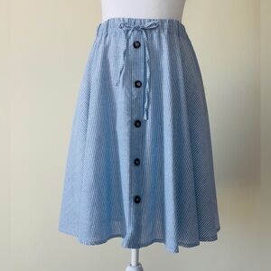 Youlanysai Blue & White Striped, Knee-Length, A-line skirt with Elastic Waist